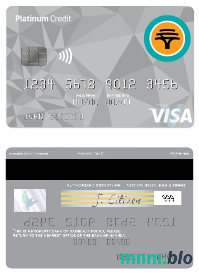 Namibia First National Bank platyna credit przykład karty visa w formacie PSD